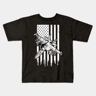 Jet Fighter American Flag US Military Kids T-Shirt